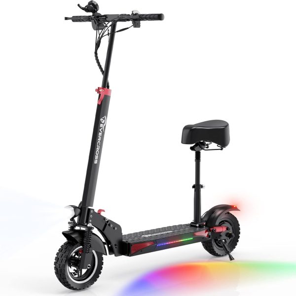 EVERCROSS H5 Electric Scooter, Electric Scooter for Adults with 800W Motor, Up to 45KM/H & 40KM-10'' Solid Tires, Scooter for Adults with Seat & Dual Braking, Folding Electric Scooter for Adults