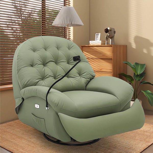 WENBO HOME Standard Recliner | Single Recliner Sofa | 360° Rotation | 30° Recline Swing | Premium Leather | Lazy Sofa Chair | Sofa Couch Bed (Light Green)