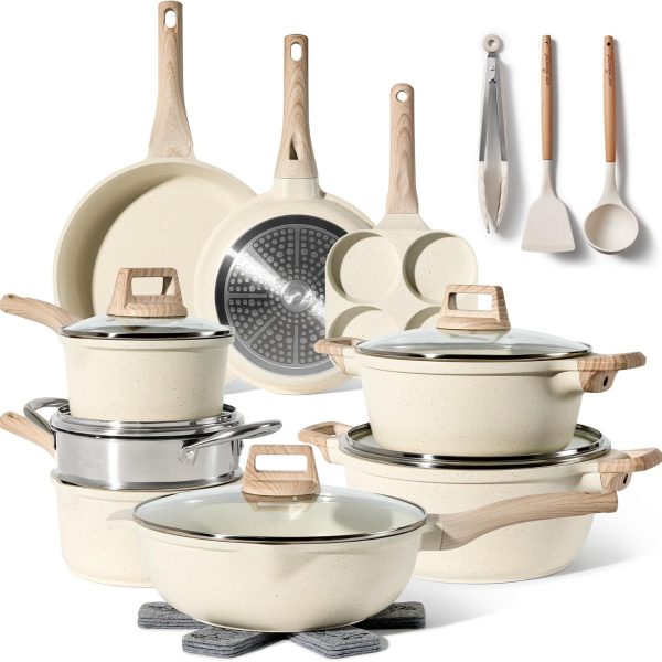 Summer Final Clearance Just OMR 9.9：JUST PERFECTO Induction Pots Set - Pan Set with Lid - Induction Pots Set - Pots & Pans Set without PTFE and PFOA - Cookware Pot Set Induction 21 Pcs (Beige)