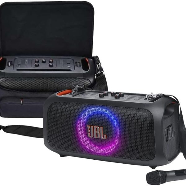 JBL PartyBox On-The-Go Essential | Portable Party Speaker with Built-in Lights | Wireless Mic | Amazing Pro Sound | IPX4 Splashproof Protection | 6 Hours of Playtime | Convenient Shoulder Strap