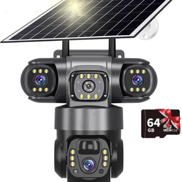 Solar Camera 4G Sim Outdoor 3 Lens 3 Screen 10X Zoom PIR Human Detect Cameras Waterproof Night Vision CCTV Security Protection